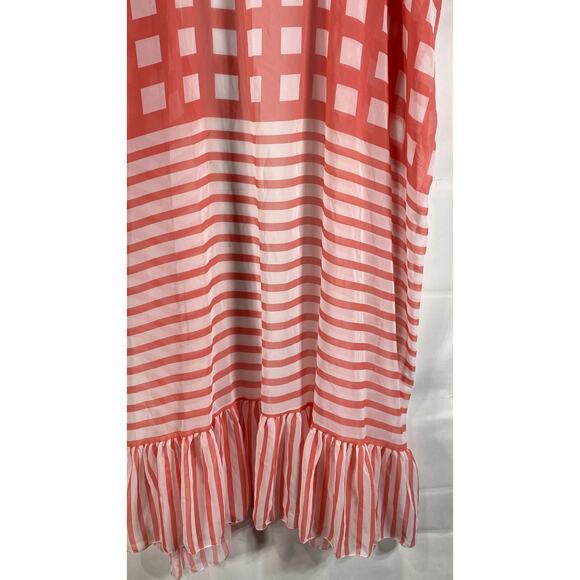 Women's Red/White Square-Striped Printed Ruffle-Hem Open-Front Cardigan SZ OS - Picture 6 of 7